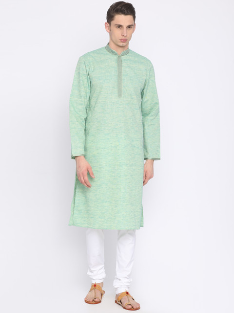 

Ethnix by Raymond Men Green & White Solid Kurta with Churidar