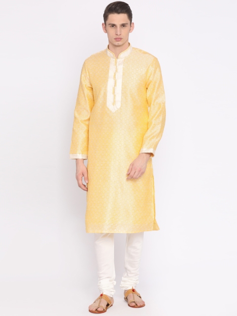 

Ethnix by Raymond Men Yellow Self Design Kurta with Churidar