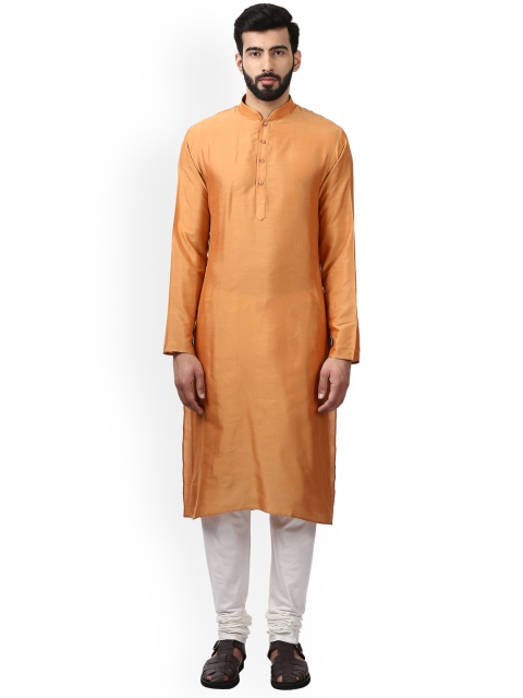 

Ethnix by Raymond Men Orange & White Solid Kurta with Churidar