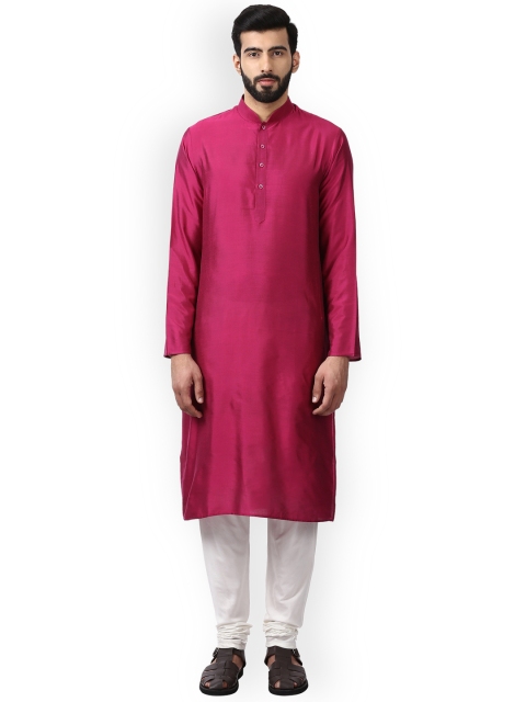 

ethnix Men Burgundy & White Solid Kurta with Churidar