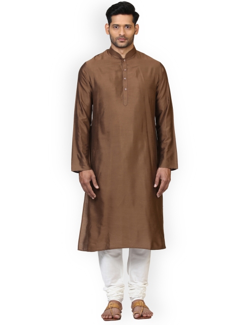 

ethnix by Raymond Men Brown & White Solid Kurta with Pyjamas