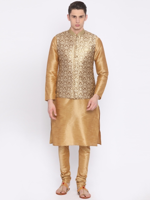 

ethnix by Raymond Men Gold-Toned Solid Kurta with Pyjamas