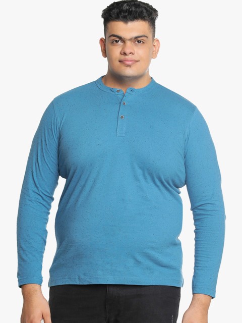 

ALTOMODA by Pantaloons Plus Size Men Blue Self Design Henley Neck T-shirt
