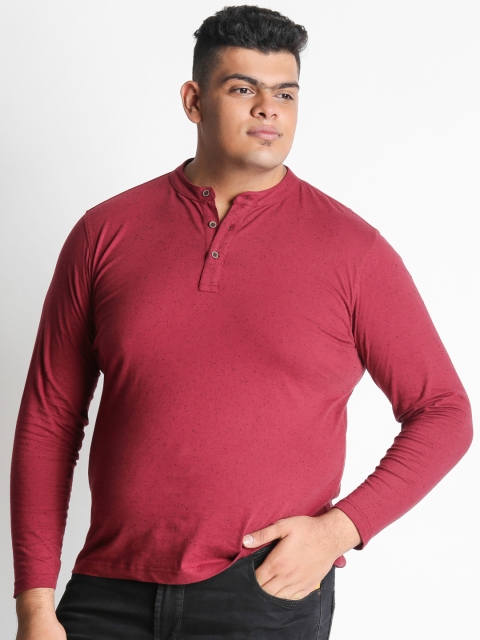 

ALTOMODA by Pantaloons Plus Size Men Maroon Solid Henley T-shirt