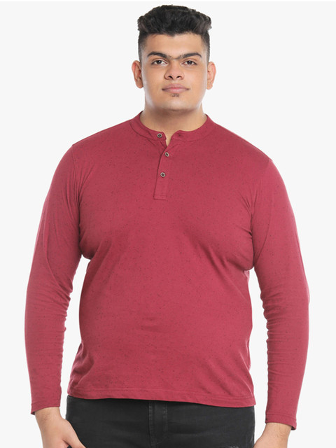 

ALTOMODA by Pantaloons Plus Size Men Maroon Self Design Henley Neck T-shirt