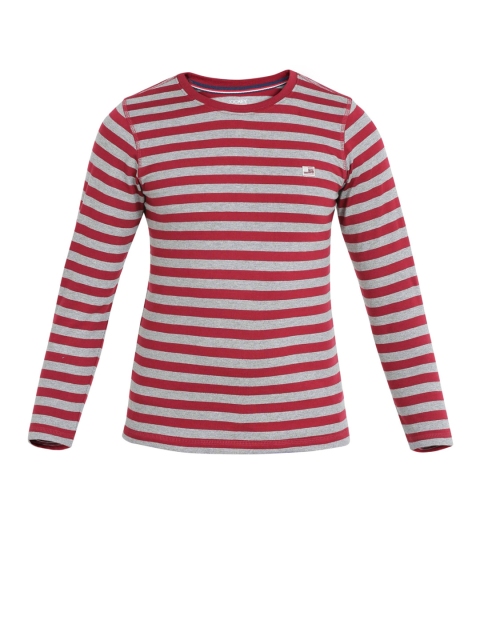 

Jockey Boys Red & Grey Melange Striped Round Neck T-shirt