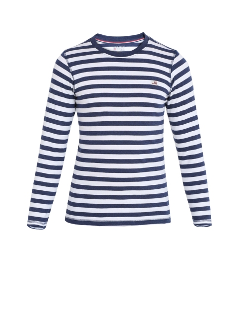 

Jockey Boys Navy & White Striped Round Neck T-shirt, Navy blue