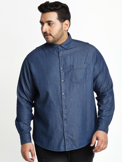 

ALTOMODA by Pantaloons Plus Size Men Blue Solid Denim Shirt