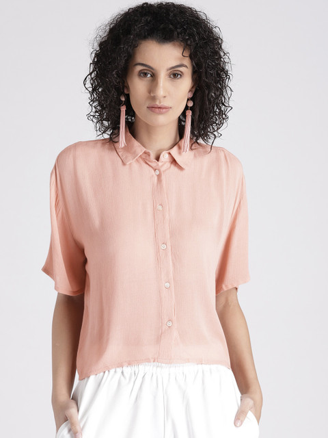 

Splash Women Peach-Coloured Boxy Solid Casual Shirt