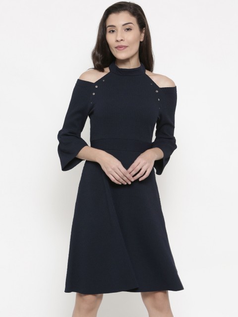 

CODE by Lifestyle Women Navy Blue Self Design A-Line Dress