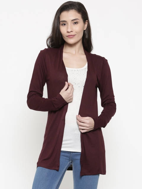 

CODE by Lifestyle Burgundy Solid Open Front Shrug