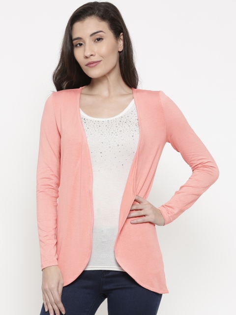 

Fame Forever by Lifestyle Peach-Coloured Solid Open Front Shrug