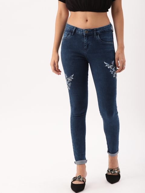 

DressBerry Women Blue Skinny Fit Mid-Rise Embroided Stretchable Jeans