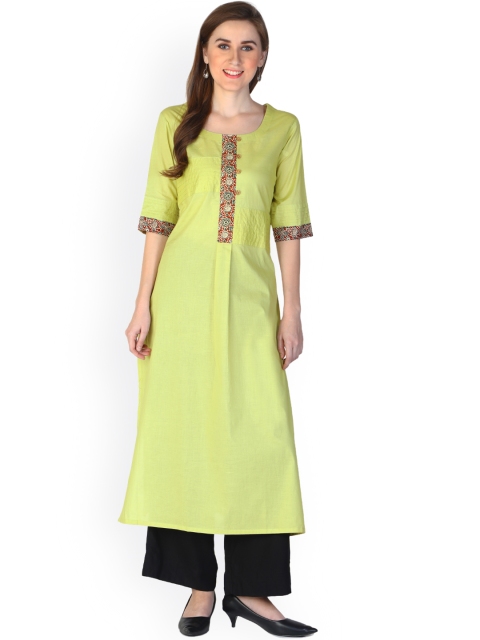 

shiloh Women Lime Green Solid Straight Kurta