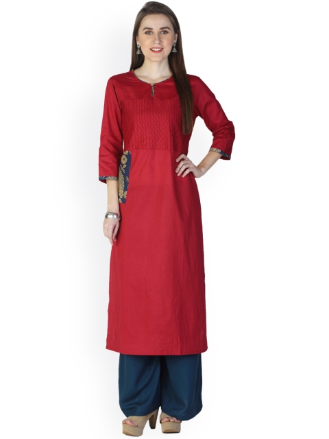 

shiloh Women Red Solid Straight Kurta