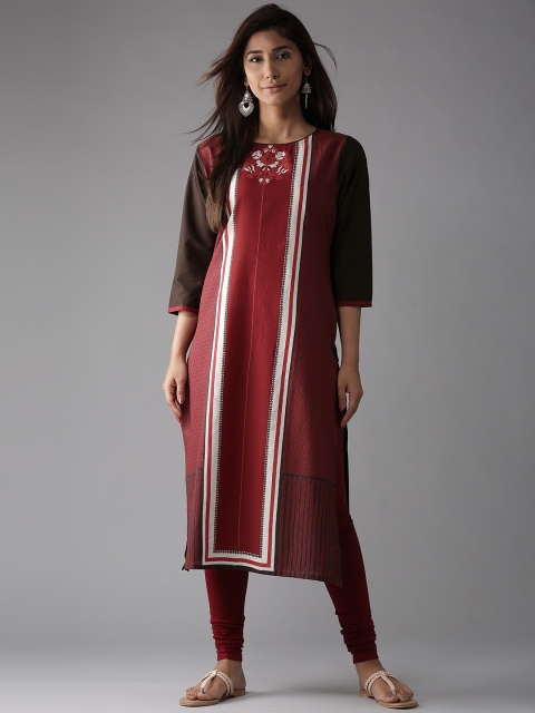 

Moda Rapido Women Maroon & Brown Printed Straight Kurta