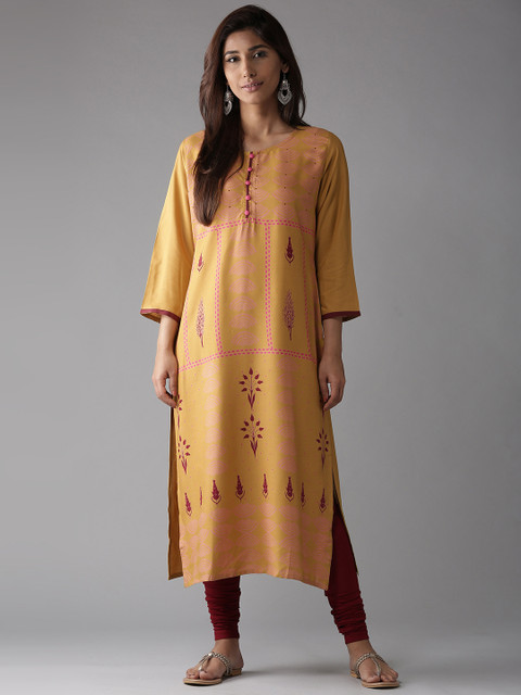 

Moda Rapido Women Mustard Yellow Printed Straight Kurta