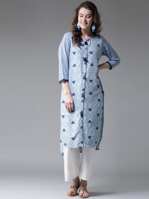 

Moda Rapido Women Blue Printed Straight Kurta