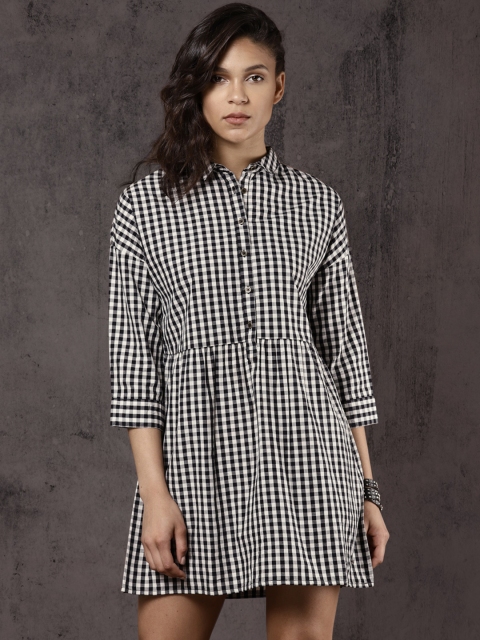 

Roadster Time Travlr Women Black & White Checked Shirt Dress