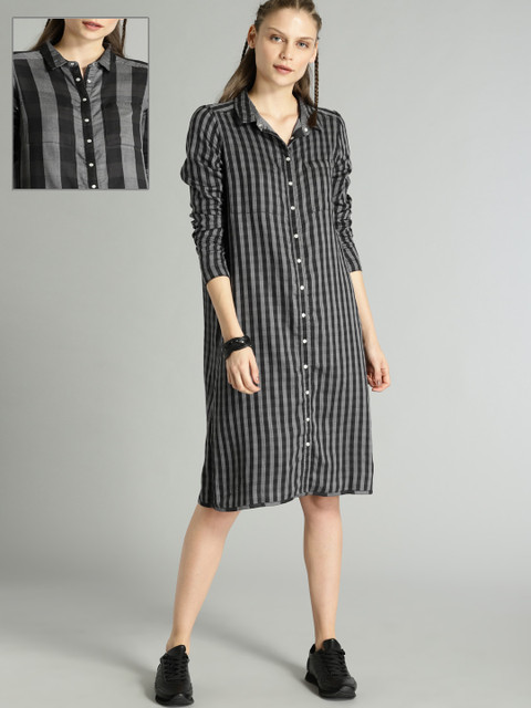 

Roadster Women Grey & Black Reversible Shirt Dress