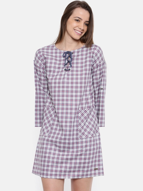 

Roadster Women Grey & Off-White Checked A-Line Dress