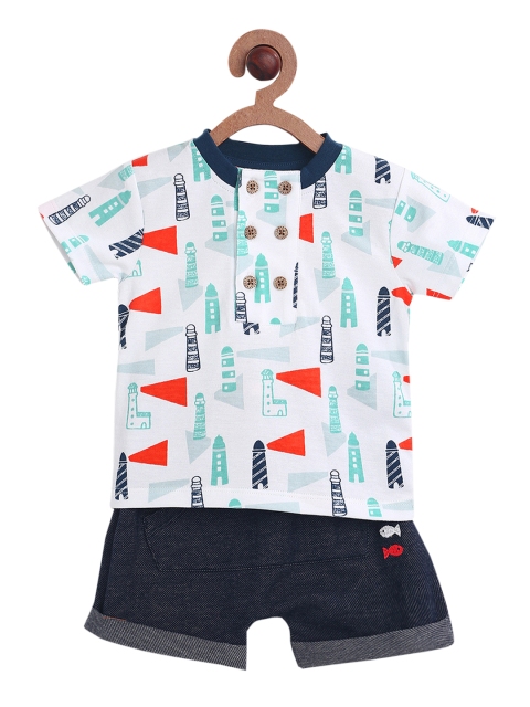 

MINI KLUB Boys White & Navy Blue Printed T-shirt with Shorts