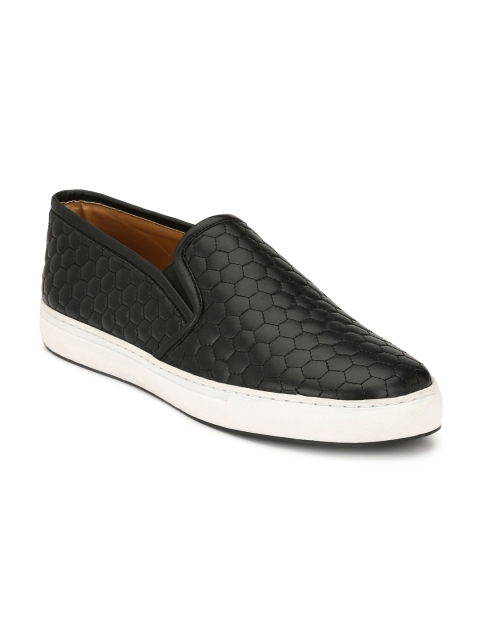 

Guava Men Black Textured Slip-On Sneakers