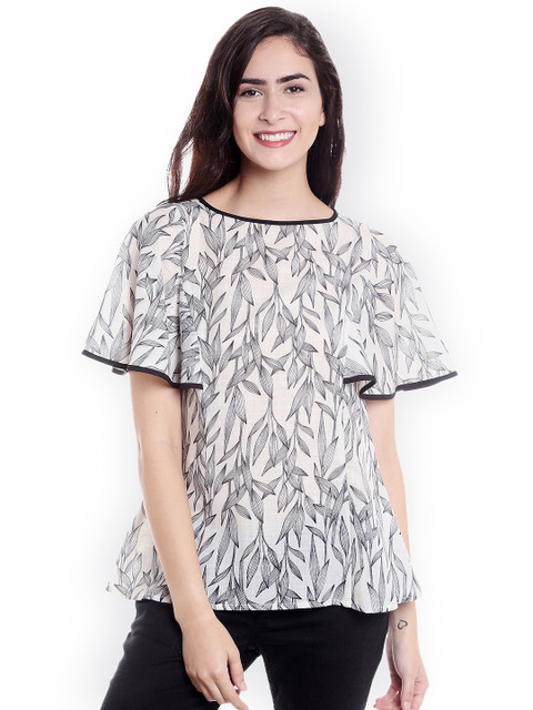 

Fusion Beats Women Off-White & Black Printed Top