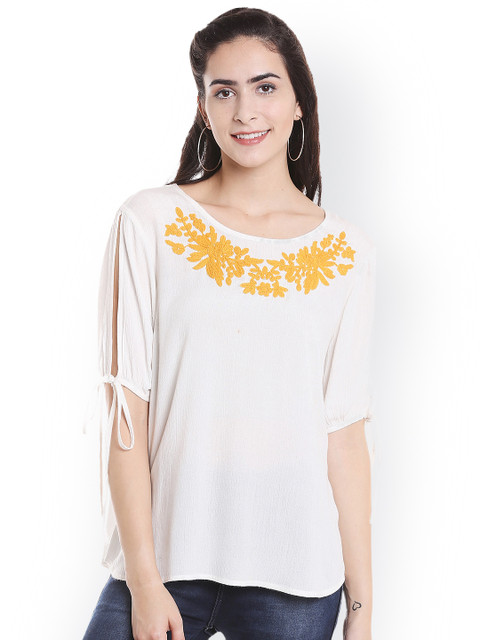 

Fusion Beats Women Off-White Embroidered Top
