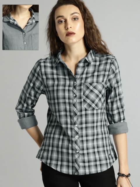 

Roadster Women Grey & Black Regular Fit Reversible Shirt
