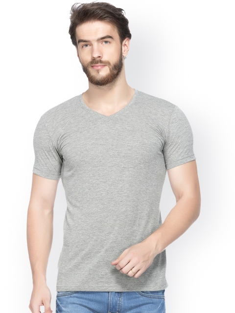 

GESPO Men Grey Solid V-Neck T-shirt