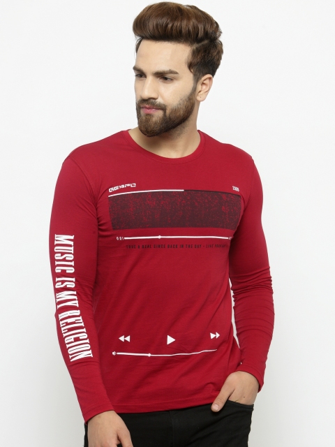 

GESPO Men Red Printed Round Neck T-shirt