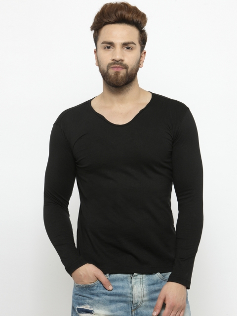 

GESPO Men Black Solid Round Neck T-shirt