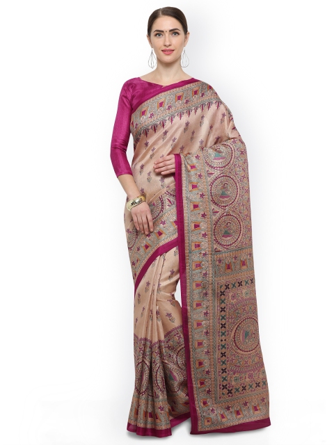 

Saree mall Beige & Magenta Art Silk Printed Bhagalpuri Saree