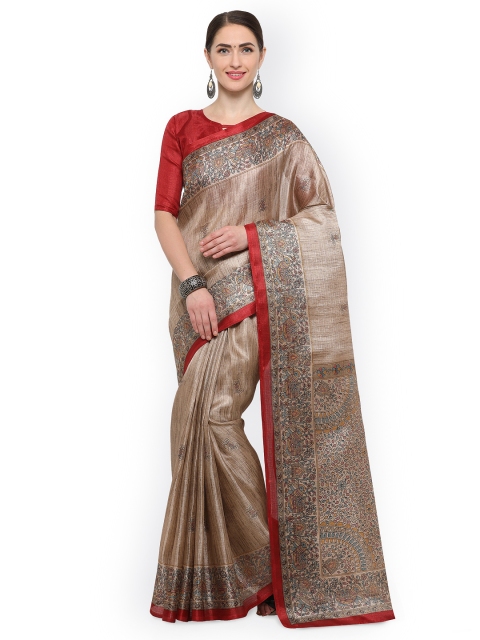 

Saree mall Beige & Maroon Art Silk Printed Bhagalpuri Saree