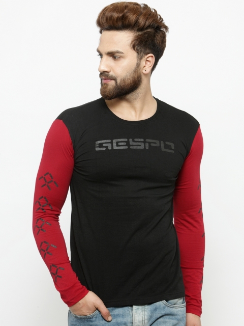 

GESPO Men Black Colourblocked Round Neck T-shirt