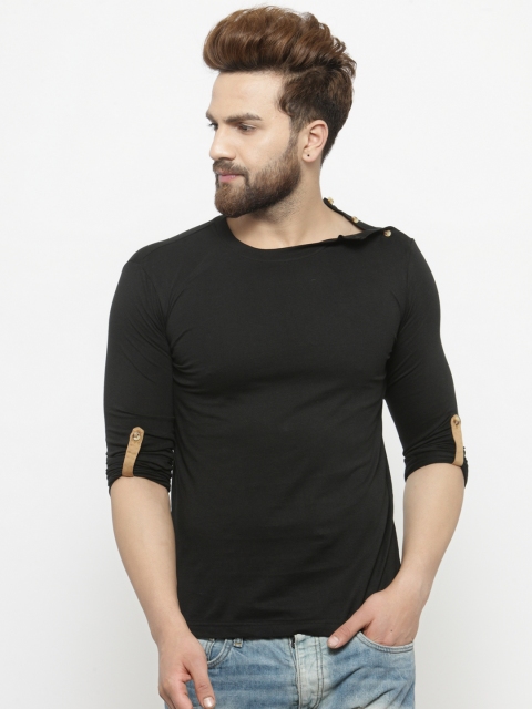 

GESPO Men Black Solid Round Neck T-shirt