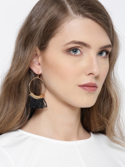 OOMPH Gold-Toned & Black Contemporary Tasselled Drop Earrings
