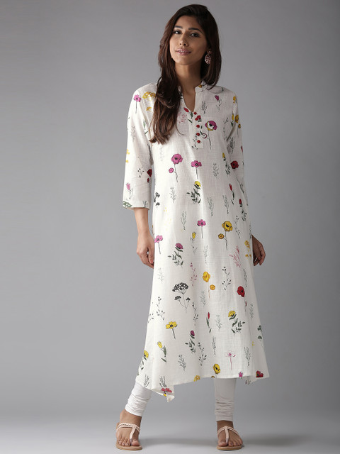 

Moda Rapido Women White & Yellow Floral Print A-Line Kurta
