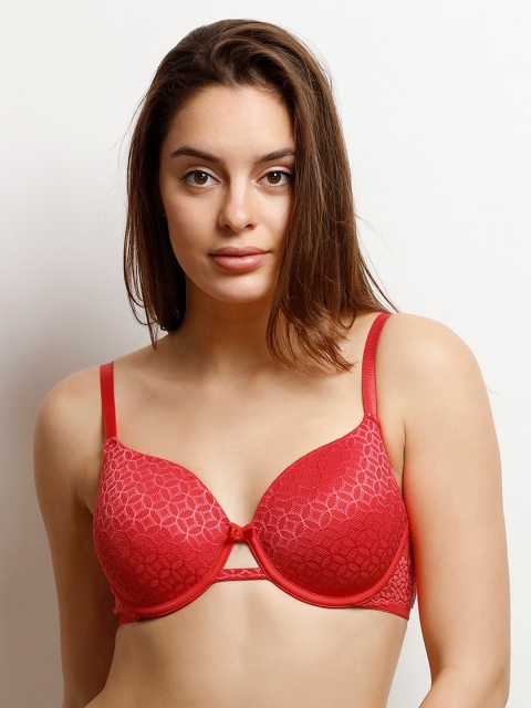 

Zivame Red Printed Underwired Lightly Padded T-shirt Bra