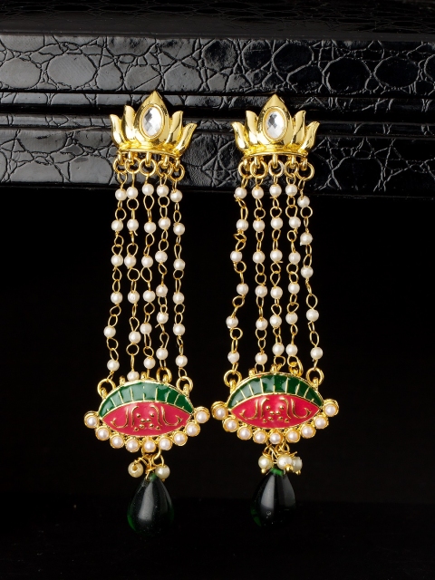 

Voylla Gold-Toned & Green Classic Drop Earrings
