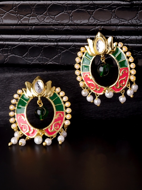 

Voylla Gold-Toned & Green Circular Drop Earrings