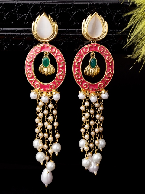 

Voylla Gold-Toned & Off-White Circular Drop Earrings