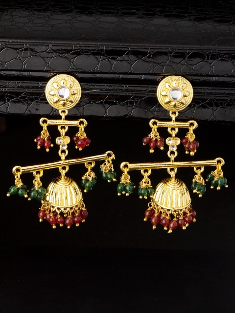 

Voylla Gold-Toned & Red Geometric Handcrafted Drop Earrings