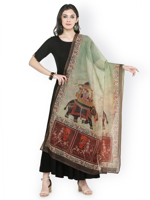 

Varanga Green Printed Chanderi Dupatta