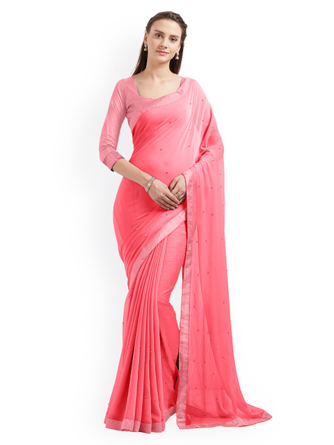 

MIRCHI FASHION Pink Embellished Poly Chiffon Saree