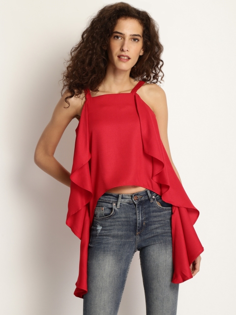 

Marie Claire Women Red Solid High-Low Top