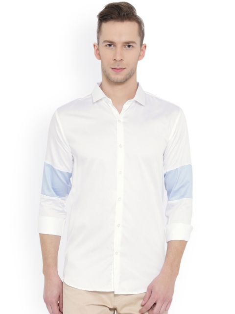 

DENNISON Men White & Blue Slim Fit Solid Casual Shirt