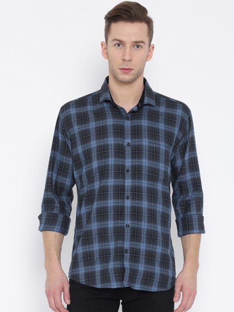 

DENNISON Men Black & Blue Slim Fit Checked Casual Shirt