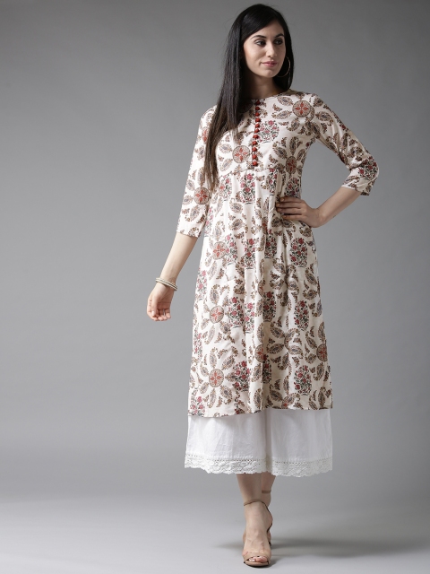 

Moda Rapido Women Off-White & Maroon Printed A-Line Kurta